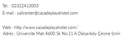 Casa De Playa Luxury Hotel & Beach telefon numaralar, faks, e-mail, posta adresi ve iletiim bilgileri